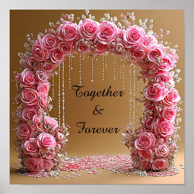 Poster Arco de Casamento com Rosas Rosas Floral Romântico (Frente)