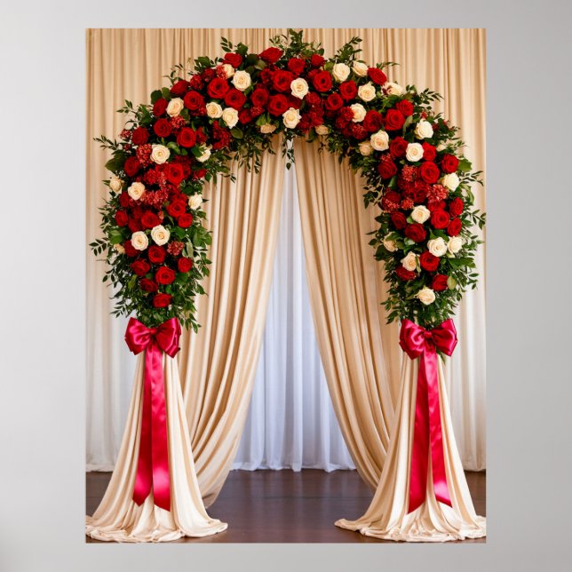 Poster Arco de Casamento de Rosa Elegante com Cortinas  (Frente)