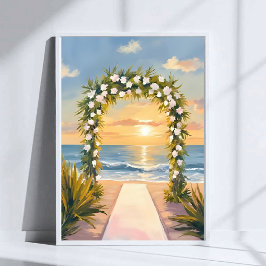 Poster Arco de Casamento na Praia com Arte em Aquarela Fl