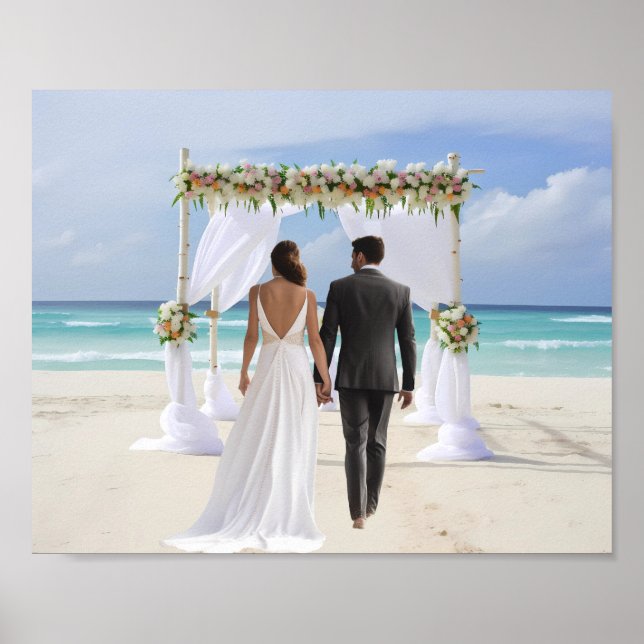 Poster Arco de Casamento Praia Fundo Personalizado para F (Frente)