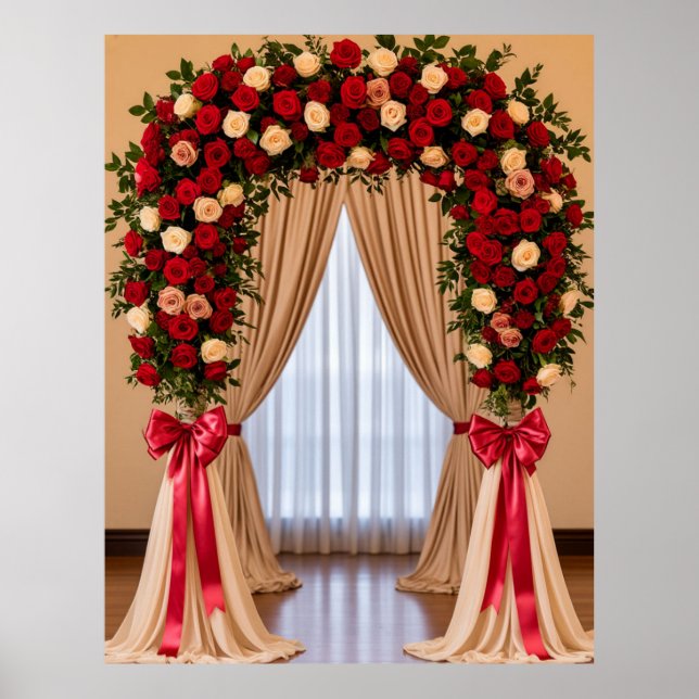 Poster Arco de Casamento Rosa Romântico Com Laços de Seda (Frente)