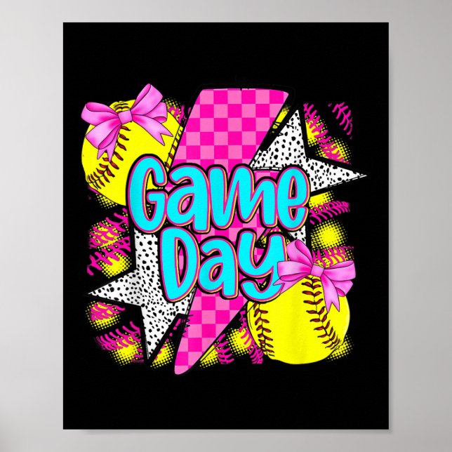 Poster Arco de coquete de iluminação do softball no dia d (Frente)