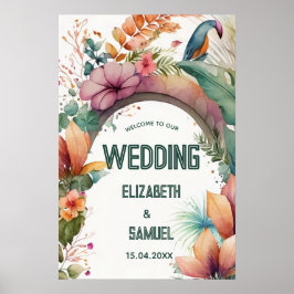 Poster Arco de Flor Tropical Casamento Exótico Bem-vindo
