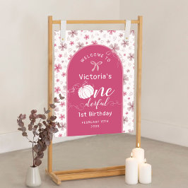 POSTER ARCO DE FLORES DE ABÓBORA PINK E ANIVERSÁRIO
