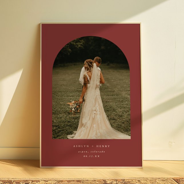 Poster Arco de Foto de Casamento Elegante Vermelho Escuro (Criador carregado)