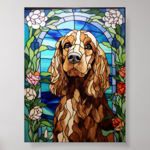 Poster Arco de janela de vitral floral Cocker Spaniel