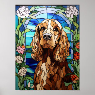 Poster Arco de janela de vitral floral Cocker Spaniel