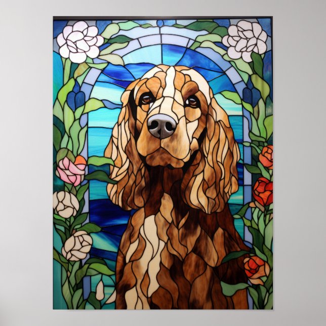 Poster Arco de janela de vitral floral Cocker Spaniel (Frente)