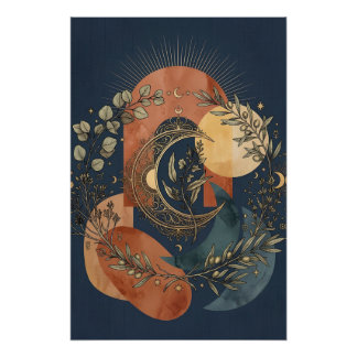 Póster Arco Dourado da Lua e do Sol Celestiais