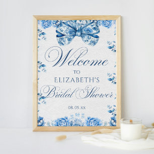 Poster Arco Floral Azul Elegante Caligrafia Bem-vinda