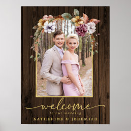 Poster Arco Floral de Madeira Rústica Fotografia Boas-vin