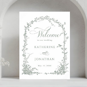 Poster Arco Floral Verde Sálvia Jardim Casamento Boas-Vin