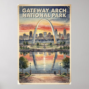 Poster Arco Gateway Parque Nacional Watercolor Retro