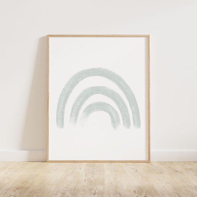 Poster Arco-Íris Azul Pastel Mudado (Chalky, textured brush style rainbow in muted pastel blue)