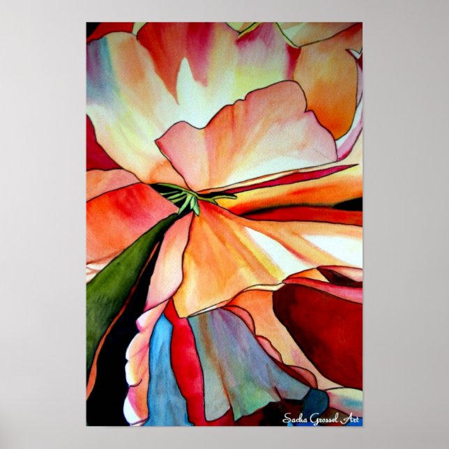Póster Arco-Íris Begonia aquarela (Frente)