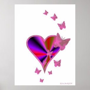 Poster Arco-Íris Coração e Borboleta