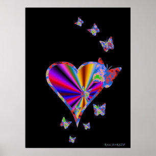 Póster Arco-Íris Coração e Borboleta