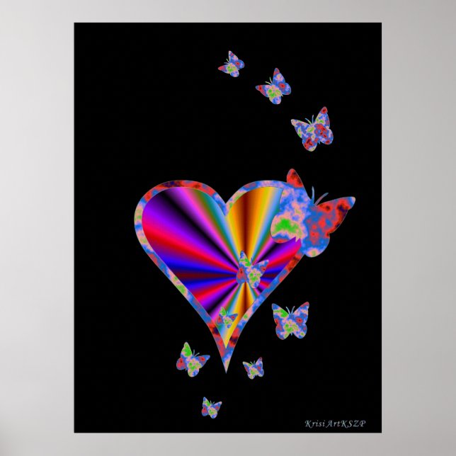 Póster Arco-Íris Coração e Borboleta (Frente)