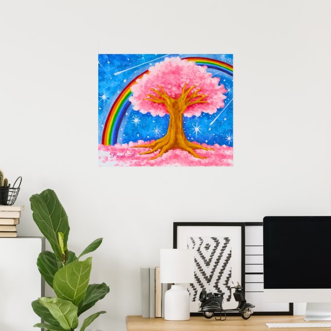 Poster Arco-íris e flor de cerejeira (Escritório em casa)
