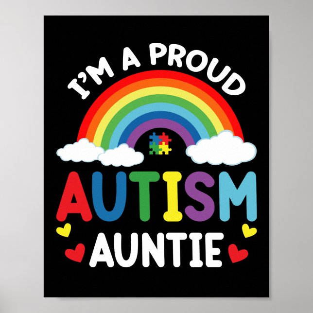 Poster Arco-Íris Eu sou uma Autismo Orgulhosa Tia Autismo (Frente)