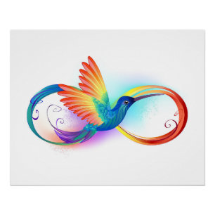 Póster Arco-íris Hummingbird com símbolo Infinito