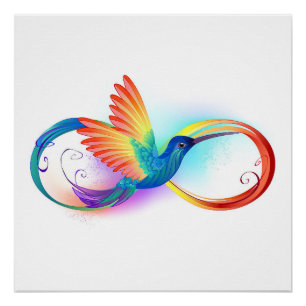 Póster Arco-íris Hummingbird com símbolo Infinito