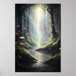 Poster Arco-íris na Floresta Mágica, Floresta Verde Escur