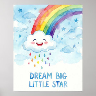 Poster Arco-íris Nuvem Sonhe Grande Kids Aquarela