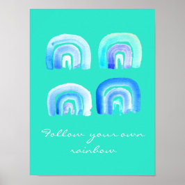 Poster Arco-íris retrô azul Pastel