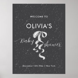 Poster Arco Prateado Mínimo Saudação de Chuveiro de Bebê
