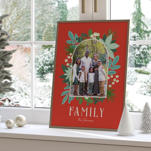 Poster Arco Quadro Floral Feliz Natal Foto (Arch Frame Floral Merry Christmas Photo Poster)