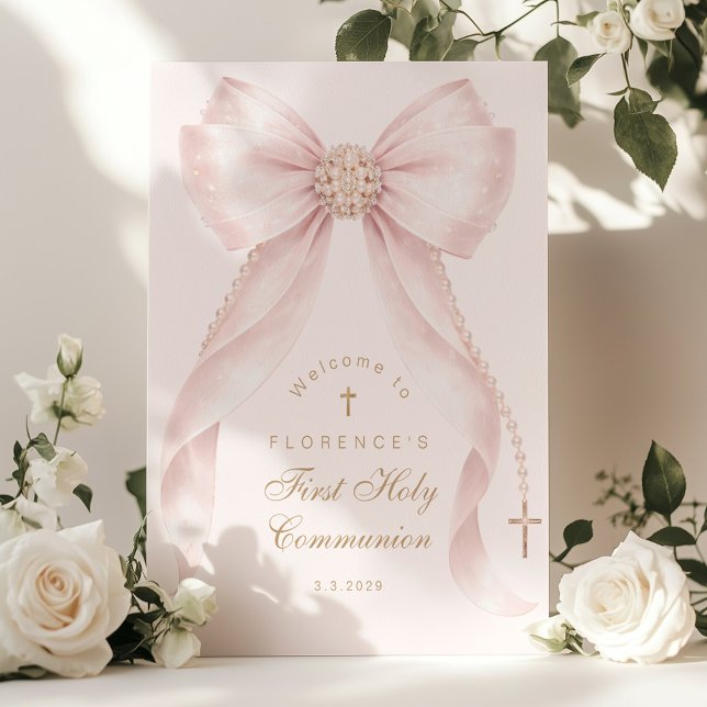 Poster Arco Rosa Bege Primeiro Sagrada Comunhão Bem-vindo (Criador carregado)