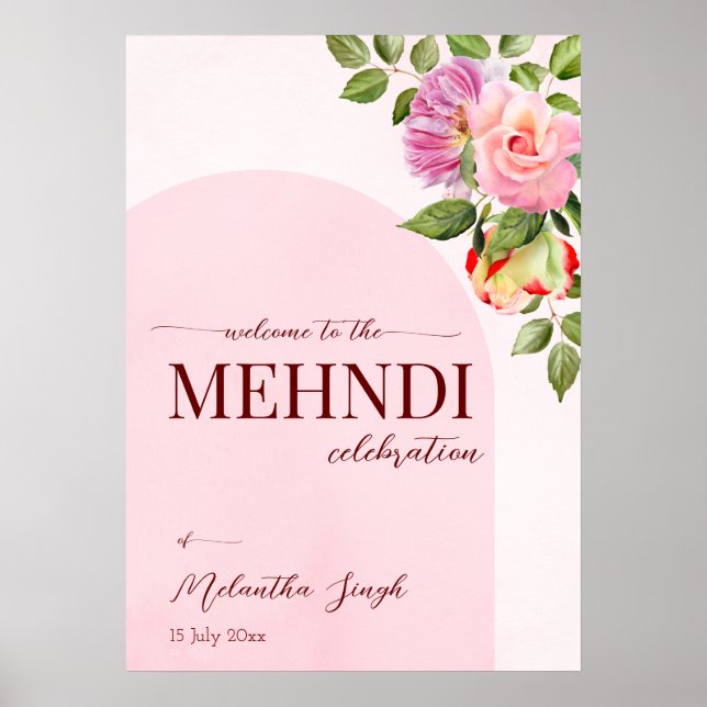 Poster Arco rosa com rosas personalizados mehndi bem-vind (Frente)