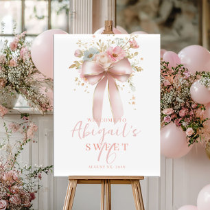 Poster Arco Rosa e Flores Doce Aniversário de 16 Anos
