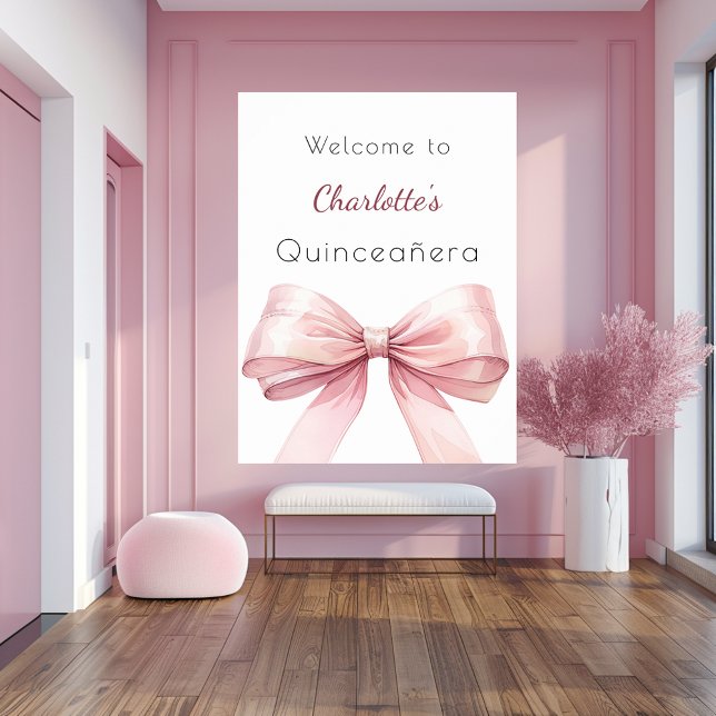 Poster Arco rosa elegante Quinceanera bem-vindo (Criador carregado)