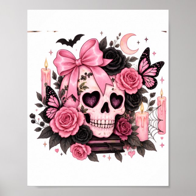 Poster Arco Rosa Gótico Caveira Coquette Halloween (Frente)