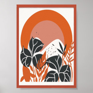 Poster Arco Sol de Terracota Boho Estampa de Folha Tropic