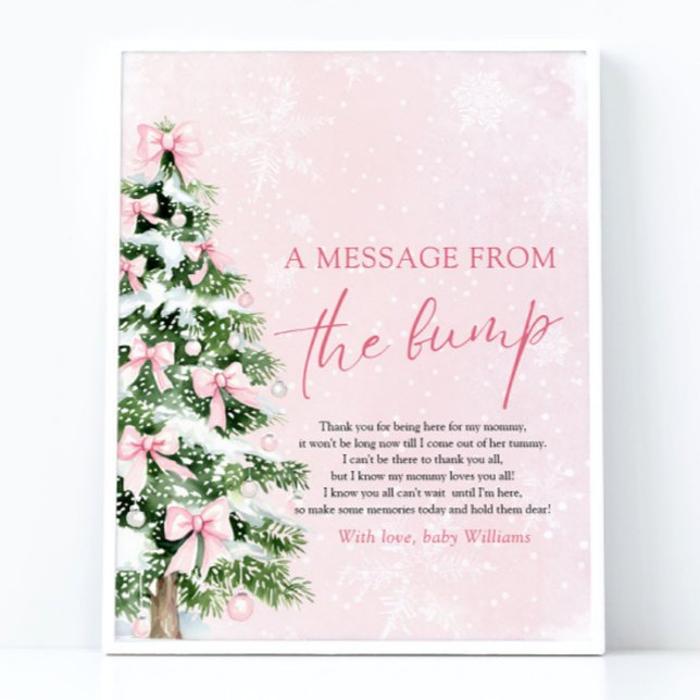 Poster Arcos Árvore de Natal Uma Mensagem Do Sinal De Bum (Pink Bows Christmas Tree A Message From The Bump Sign)