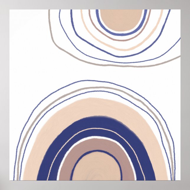 Poster Arcos de abstrato Boho - Azul e bege (Frente)