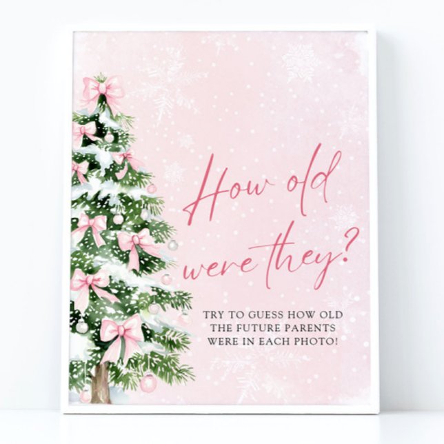Poster Arcos De Natal Quantos Anos Tinham O Jogo Do Chá d (Pink Bows Christmas How Old Were They Baby Shower Game Sign)