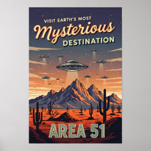 Poster Área 51 Vintage Retro Viagem OVNI Alien