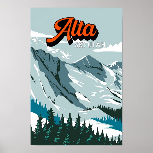 Poster Área de Esqui Alta Inverno Utah Vintage (Frente)