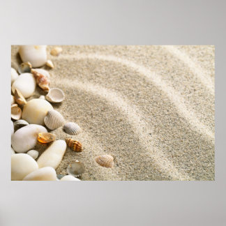 Póster Areia Com Conchas E Pedras. Composição de praia