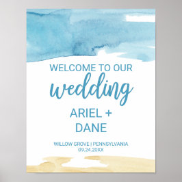 Poster Areia de Aquarela e Casamento Marítimo Bem-Vindo