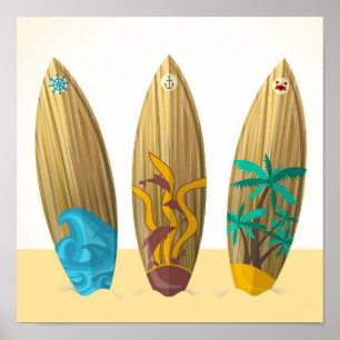Póster Areia retro do surf de Sun das prancha
