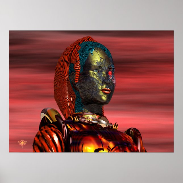 Póster ARES CYBORG PORTRAIT,SUNSET Science Fiction,Scifi (Frente)