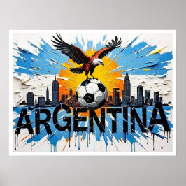 Poster Argentina Football Skyline Oil Painting Style Art