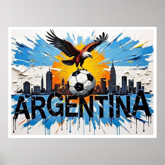 Poster Argentina Football Skyline Oil Painting Style Art (Frente)
