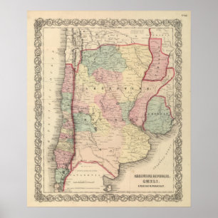 Poster Argentine Republic, pimentão, Uruguai e Paraguai