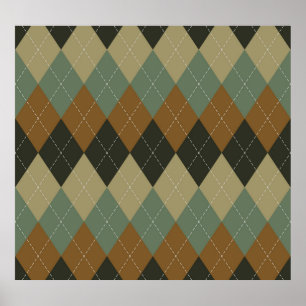Poster Argyle Autumn: Chic Rhombus Castanho-Verde